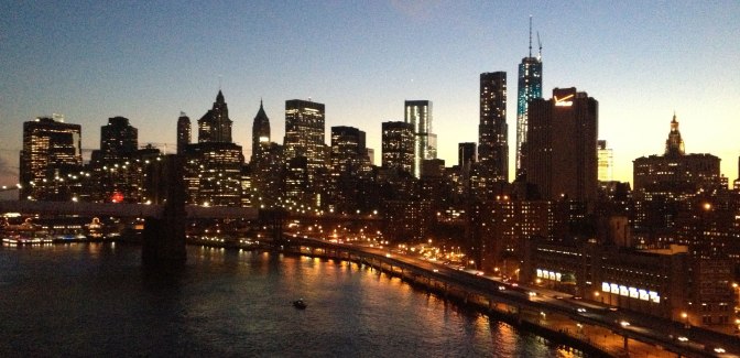 The downtown skyline as seen from the Manhattan Bridge
